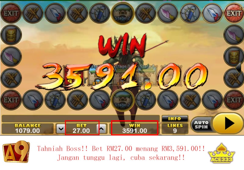 A9today & A9play Casino betting jackpot winner | Menang besar | Win RM3591 with RM27